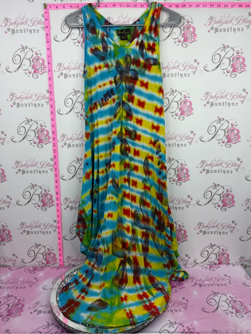 Beach By Exist dress long Blue, Yellow & Red Tie-Dye Maxi Dress